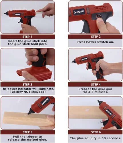 Miniatura 6 de Pistola de pegamento caliente de 100 W, pistola de pegamento inalámbrica para batería de iones de litio de 18 V Milwaukee con 20 barras de pegamento