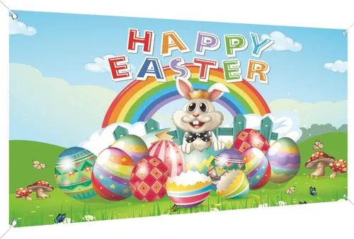 Pancarta de fondo de feliz día de Pascua, 78 x 43 pulgadas, pancarta de Pascua de gran tamaño, pancartas de fondo azul, suministros de decoración de