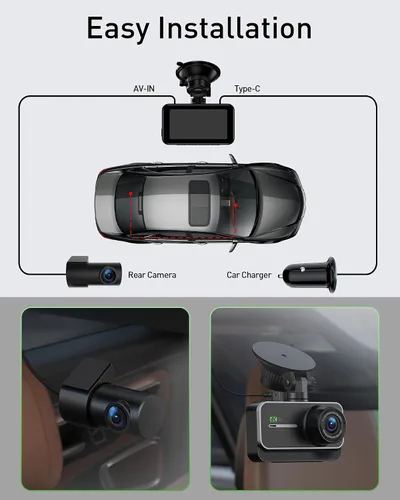 Miniatura 8 de Cámara de salpicadero delantera y trasera, cámara doble WiFi 4K+1080P para automóviles con aplicación, grabadora de salpicadero de 3" IPS, visión