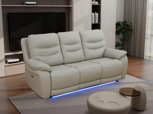 Miniatura 28 de Juego de sofá reclinable eléctrico, seccional de cuero transpirable beige, juego de muebles de sala de estar, 2 piezas, sofá reclinable eléctrico