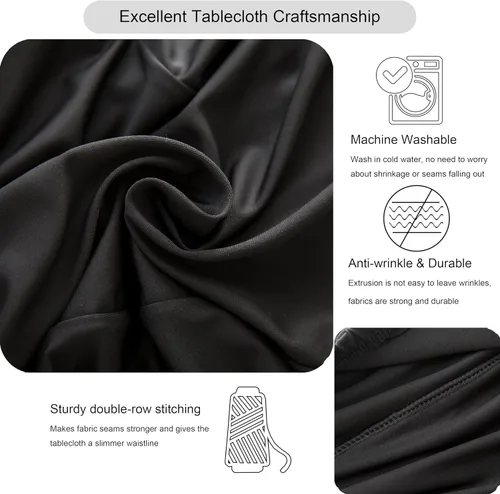 Miniatura 3 de Mantel redondo de 24x43 pulgadas de elastano para cóctel, mantel elástico negro ajustable para mesa alta de bar, cubierta de mesa circular ajustable