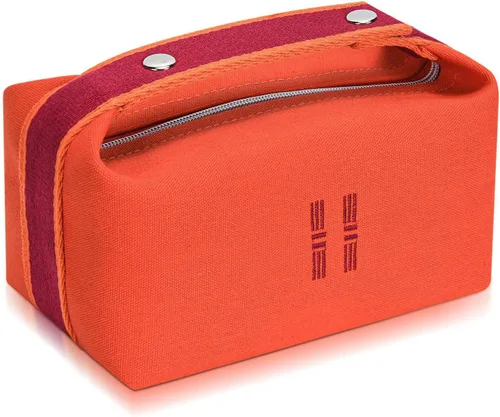 Miniatura 6 de Bolsa de maquillaje de moda para mujer, bolsa de viaje de lona naranja y roja, organizador de cosméticos colgante para mujer
