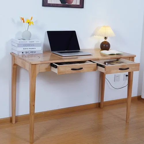 Miniatura 11 de Escritorio de madera maciza con cajones, escritorio de computadora de madera para oficina en casa, escritorio de estudio de juegos para espacios