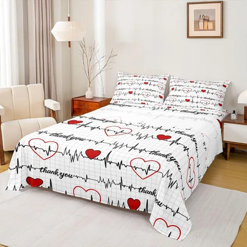 Miniatura 14 de Erosebridal Nurse Sheet Set Stethoscope Twin Sheets Set for Teen Boys,Colorful Medical Healthcare Heartbeat Syringe Fitted Sheet