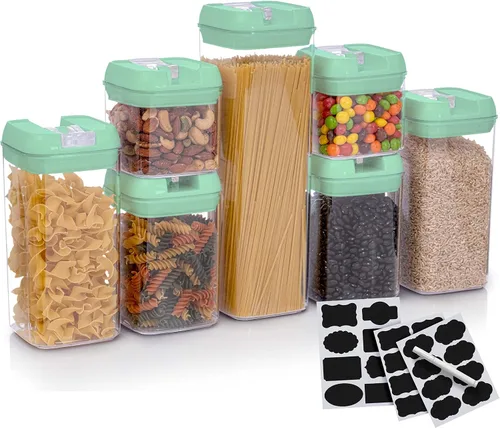 Miniatura 15 de Juego de 7 recipientes herméticos para almacenamiento de alimentos, contenedores organizadores de despensa, contenedores de plástico sin BPA, más
