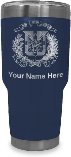 Miniatura 38 de LaserGram Taza aislada al vacío de 20 onzas, escudo de armas, República Dominicana, grabado personalizado incluido (gris)