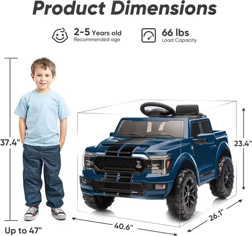Miniatura 8 de Hikiddo Ford Shelby F-150 con Licencia - Carro de Paseo para Niños, Carro Eléctrico de 12V para Niños de 3-6 Años con Control Remoto - Azul