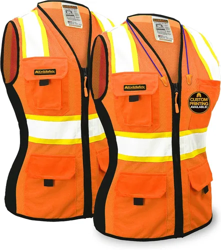 Miniatura 13 de KwikSafety - Charlotte, NC - Chaleco de seguridad para mujer, tiras reflectantes de alta visibilidad, cumple con ANSI y OSHA Naranja