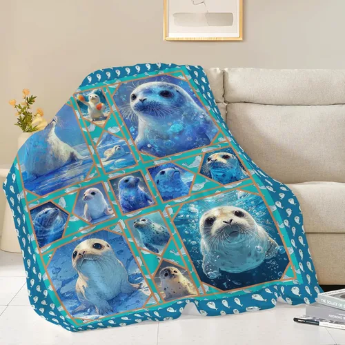 Miniatura 2 de Manta de Foca del Océano, Regalos de Focas para Niños, Niñas, Adultos, Mujeres y Hombres, Suave, Acogedora, Cálida, Felpa Esponjosa, Mullida