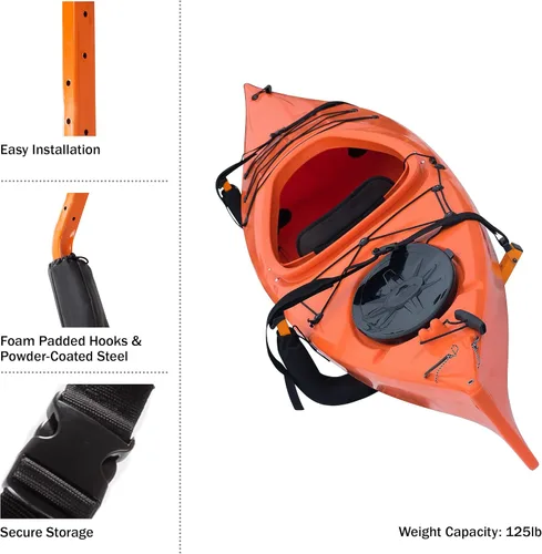 Miniatura 4 de RAD Sportz Juego de 2 sistemas de almacenamiento de kayak: ganchos de montaje en pared con capacidad de 125 libras cada uno para colgar kayaks