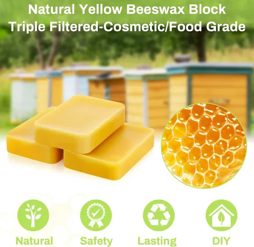 Miniatura 3 de Treela Bloque de cera de abeja pura amarilla de 1 libra, bloque de cera de abeja natural, bloque de cera de grado cosmético para lociones