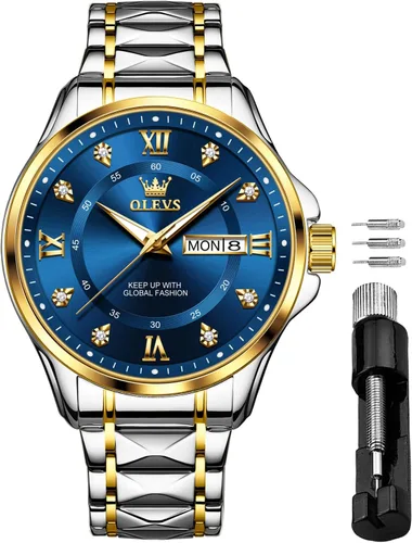 Miniatura 7 de OLEVS Relojes impermeables para hombre, de acero inoxidable, con cronógrafo, de lujo, color blanco, luminoso, de gran cara, analógico, de cuarzo