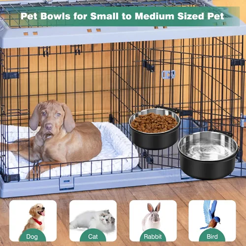 Miniatura 6 de Tazón de agua para jaula para perros sin derrames, paquete de 2 tazones colgantes para jaula para perros, tazones de agua y comida para perrera Negro