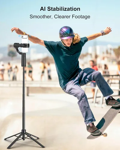 Miniatura 3 de Trípode de seguimiento automático de doble eje de 70 pulgadas, horizontal de 360° y palo selfie giratorio vertical de 130° para iPhone, Android