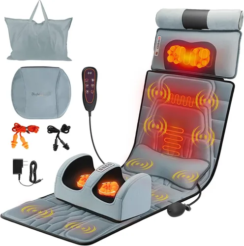 Alfombrilla de masaje de cuerpo completo con calor y almohada masajeadora de espalda Shiatsu movible y masajeador de pies, almohadilla de colchón de