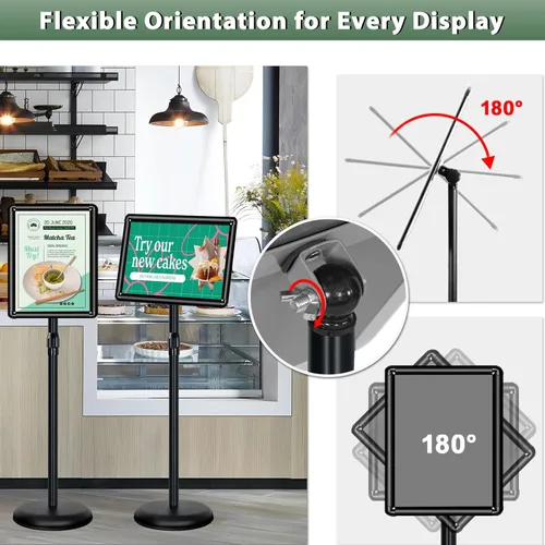 Miniatura 4 de Paquete de 6 soportes para letreros de pedestal de 11 x 17 pulgadas, soporte de exhibición ajustable para pedestal, soporte de aluminio para Negro