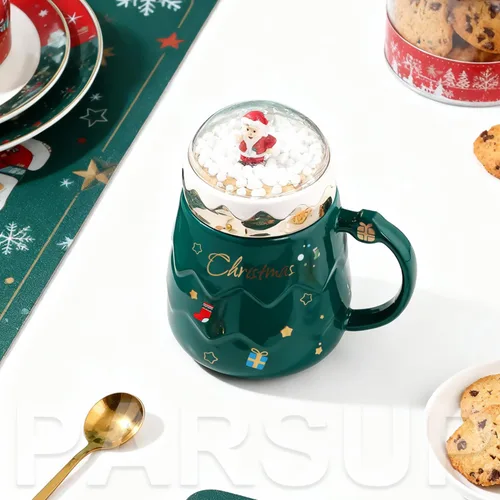 Miniatura 5 de Taza navideña PARSUP, lindas tazas de té de cerámica con tapa de Santa, taza novedosa para leche, café, chocolate caliente, regalo para mujeres