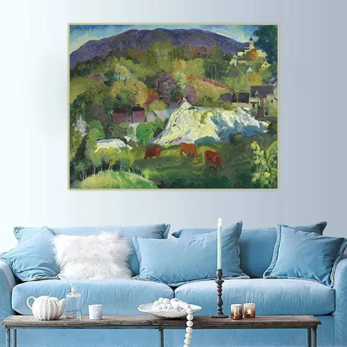 Miniatura 2 de Impresiones en lienzo George Bellows "Village on the Hill" lienzo arte de la pared sala de estar decoración del hogar imagen 7.9x9.8 in sin marco