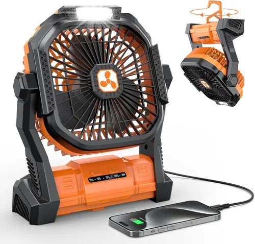 Miniatura 14 de ONLYNEW Ventilador portátil recargable de 20000 mAh, ventilador alimentado por batería inalámbrica con linterna LED, USB C operado por batería