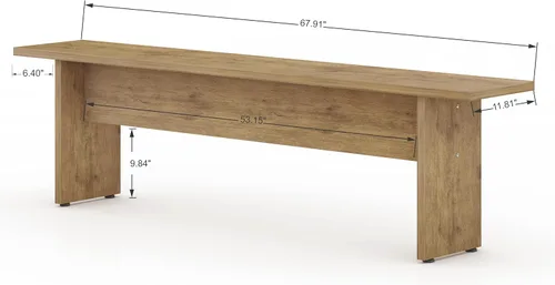 Miniatura 3 de Manhattan Comfort Nomad - Juego de comedor de 3 piezas para 6 personas con mesa de cocina moderna y 2 bancos, muebles de granja con acabado de grano