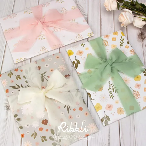 Miniatura 5 de Ribbli - Cinta de gasa de 1.5 pulgadas x 30 yardas de seda hecha a mano, color marfil/rosa suave/verde salvia con flecos, para invitaciones de boda