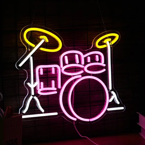 Miniatura 2 de Señal de Juego de Tambores de Neón Regulable Luz de Neón LED Vibrante para Amantes de la Música Decoración de Pared para Dormitorio Estudio Bar Luz