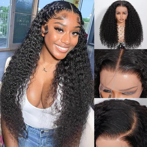 Miniatura 15 de CYNOSURE Pelucas de encaje frontal 13x4 de cabello humano prearrancado, densidad del 180%, brasileña rizada con encaje frontal, peluca con cabello