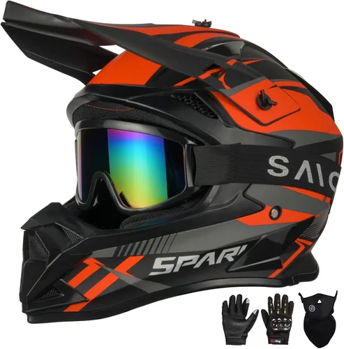 Miniatura 8 de Casco de motocross para adultos ATV para moto de tierra todo terreno de cara completa con gafas, guantes y máscara, aprobado por el DOT