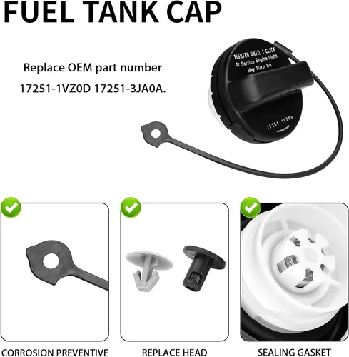 Miniatura 3 de 1 pieza de tapa de tanque de combustible, tapa de gas automotriz reemplaza accesorios, tapa de gas número de parte OEM 17251-1VZ0D, 17251-3JA0A