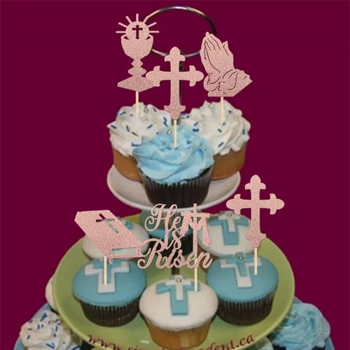 Miniatura 3 de 30 piezas de decoración para magdalenas de Pascua con purpurina de cruz religiosa He is resucitado para cupcakes de la Santa Biblia, Dios bendiga