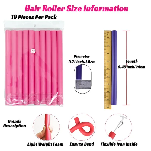 Miniatura 3 de 30 varillas rizadoras de espuma flexible de 9.45 pulgadas, rodillos de pelo sin calor para mujeres, niñas, cabello largo y corto, para dormir