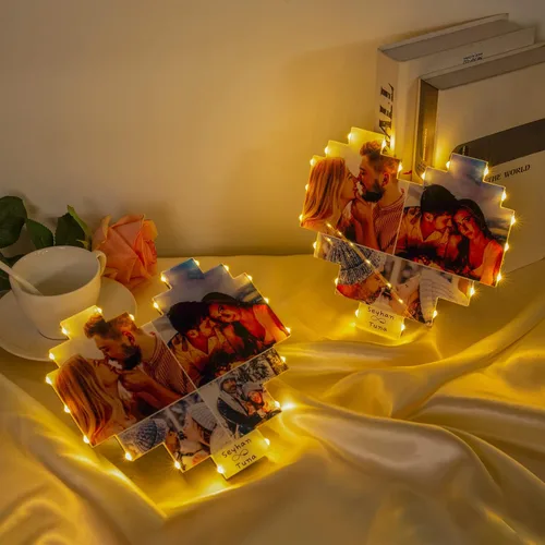 Miniatura 7 de Marcos de fotos personalizados de corazón, decoración de pared, marco de fotos personalizado con luces LED, collage de múltiples fotos para 4 fotos