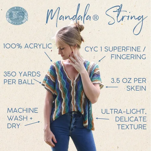 Miniatura 3 de Lion Brand Yarn Hilo Mandala String, Hilo Fingering para Tejer y Crochet, Acoustic, 1 Paquete