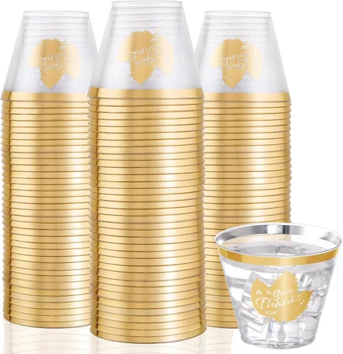Miniatura 7 de DaYammi 120 Piezas Vasos de Plástico Azul de 9 Oz Vasos de Fiesta de Plástico Transparente Desechables con Borde Azul Copas de Vino Desechables