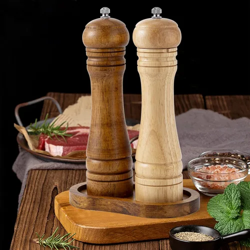 Miniatura 3 de Bandeja de molino de madera de sal y pimienta, soporte para molinillo de pimienta de color retro, superficie de trabajo y protector de mesa de G