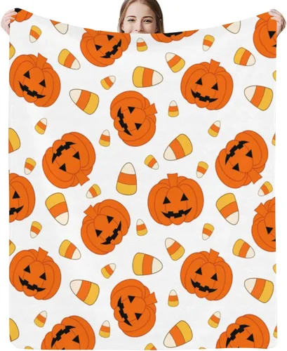 Miniatura 2 de Manta de Halloween de otoño y Halloween, calabazas naranjas con maíz de caramelo, manta ultra suave, manta ligera para sofá y cama, decoración
