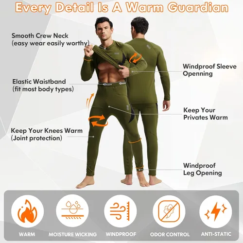 Miniatura 7 de Thermal Underwear for Men Long Johns Set with Fleece Lined Winter Hunting Gear Warm Base Layer Sport Top Bottom