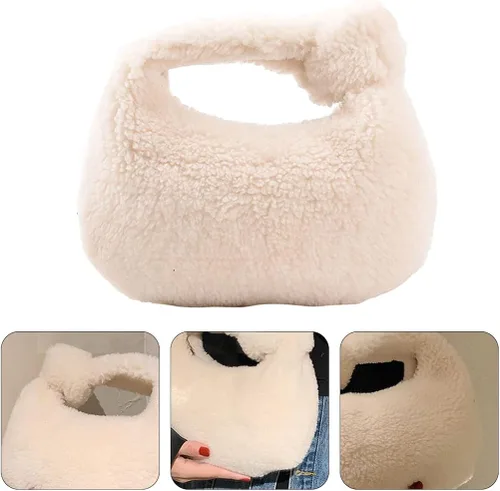 Miniatura 6 de VALICLUD Bolsa de felpa de invierno para dumpling de moda, bolsa de almacenamiento portátil, Blanco