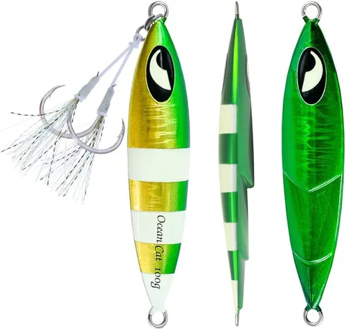 OCEAN CAT Plomo de metal plano de caída lenta pesca señuelos hundimiento vertical cebo de jigging con gancho de mariposa para pesca en agua salada