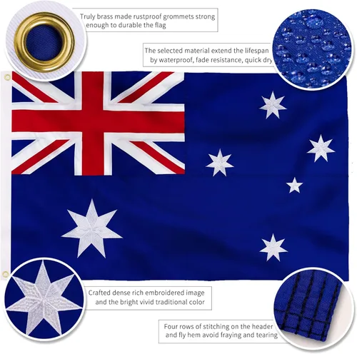 Miniatura 4 de XIFAN Bandera de Australia prémium de 3 x 5 pies, para exteriores, grande, de doble cara, resistente, nailon 210D, bordado, estrellas, bandera