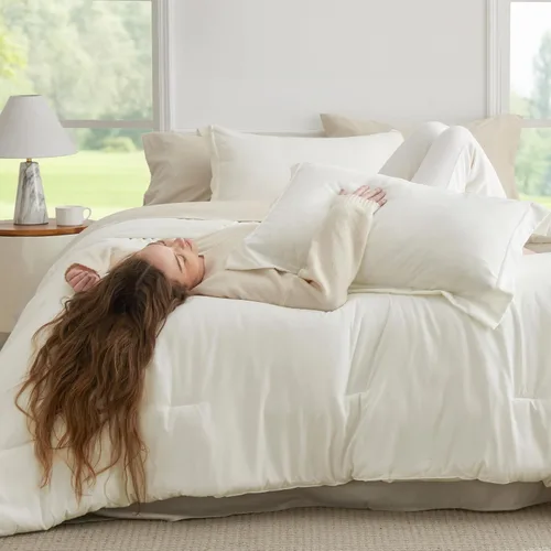 Miniatura 2 de Bedsure Juego de ropa de cama con edredón tamaño King de 7 piezas, diseño bohemio con contraste, juego de cama en una bolsa con edredón, sábanas, 03