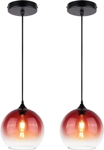 Miniatura 15 de Green Hand Blown Glass Globe Pendant Lights Mid Century Modern Ceiling Hanging Light Fixtures 8.2“ Farmhouse Striped Gold Chandelier for Kitchen
