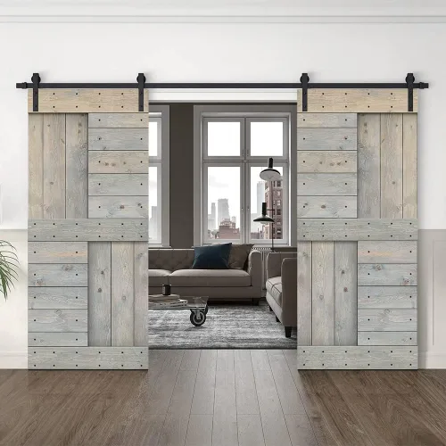 Miniatura 40 de TMS Serie N - Puerta corrediza interior de madera de pino anudada con kit de herrajes deslizantes (32 x 84 pulgadas, blanco)