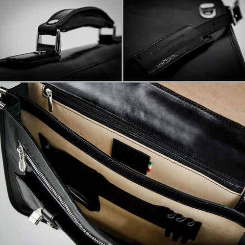 Miniatura 4 de Maletín de cuero para laptop Attache Medium Time Resistance, Negro