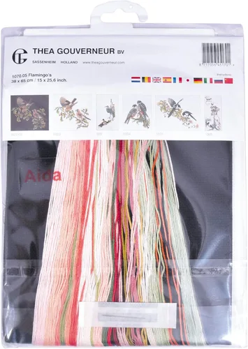 Miniatura 4 de Thea Gouverneur - Kit de punto de cruz, flamenco, negro Aida, 18 unidades, kit de bordado para adultos, hilos de bordado DMC y otros suministros