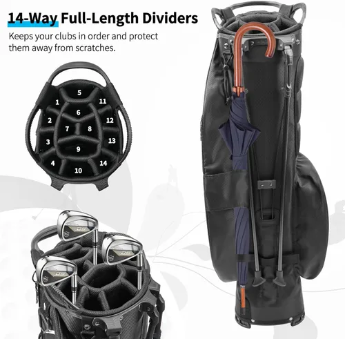 Miniatura 2 de Bolsa de golf con divisores de longitud completa de 14 vías con soporte, bolsa de golf ligera e impermeable, 8 bolsillos, bolsa enfriadora, bolsa