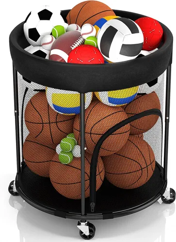 Almacenamiento de bolas, soporte de baloncesto, organizador de baloncesto, 2 carritos de bolas de apertura lateral con ruedas, organizador de