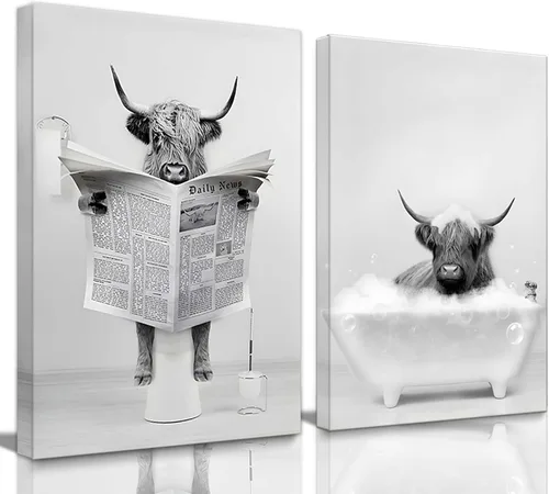 Miniatura 10 de Juego de 2 lienzos japoneses enmarcados para pared de baño con gatos y ranas, marco de madera, impresiones abstractas de naturaleza para decoración