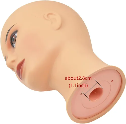 Miniatura 5 de Cabeza de maniquí calvo profesional de cosmetología para hacer pelucas, exhibir pelucas, anteojos con pasadores en T (marrón y rojo, 18.9 pulgadas)