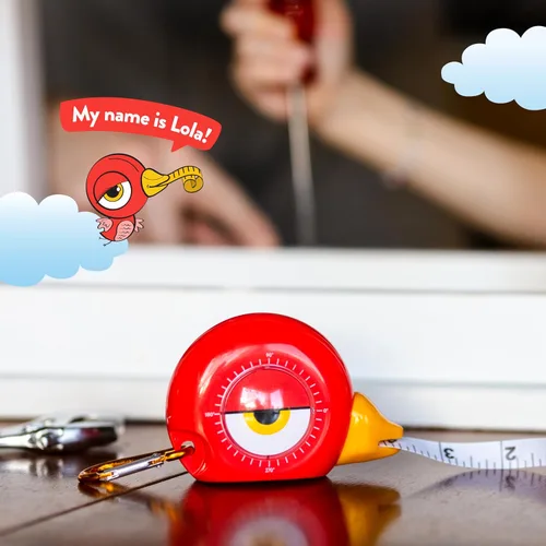 Miniatura 3 de Handy Famm Cinta métrica de pájaro rojo de 8 pies para niños, herramienta educativa STEM con nivel, transportador, diseño retráctil, juguete